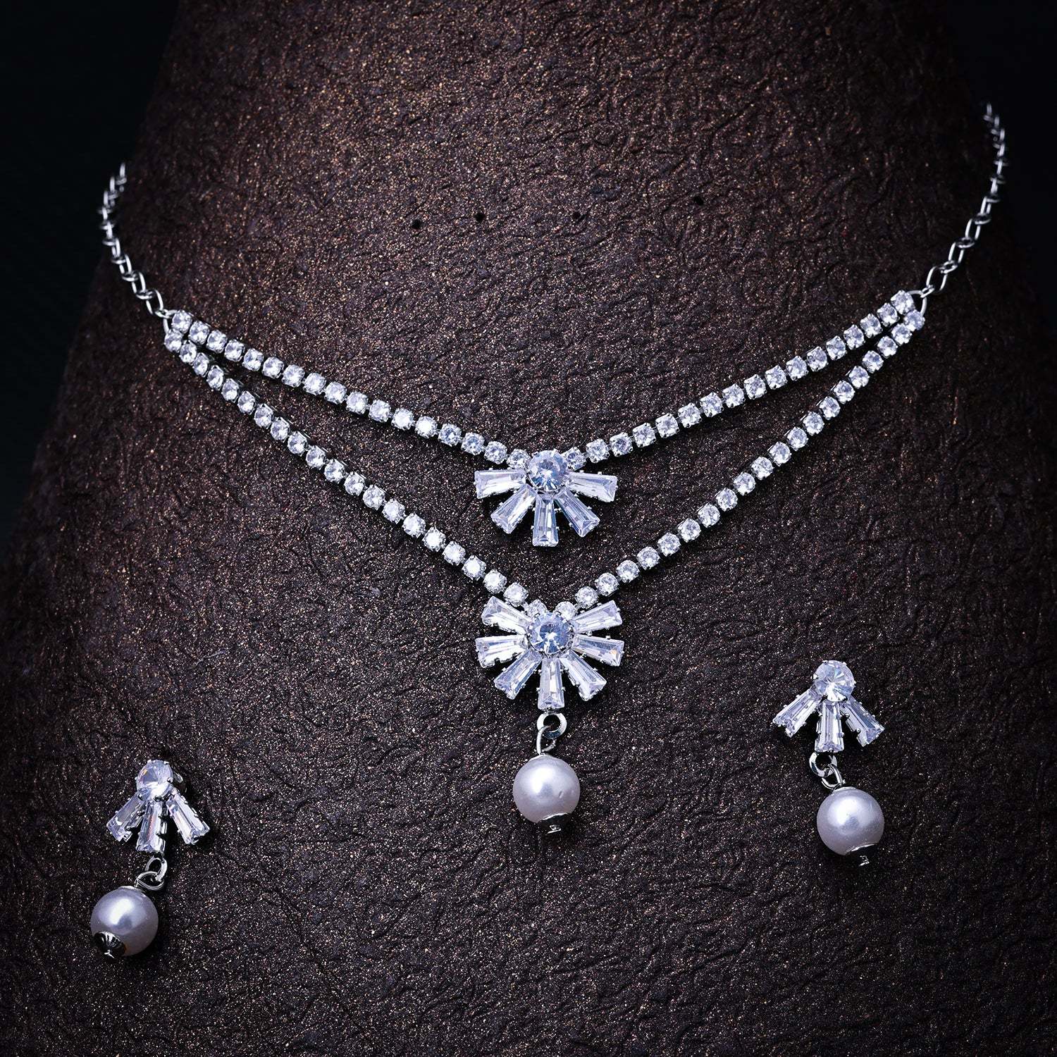 Sukkhi Rhodium Plated Silver CZ Choker Necklace Set for Women