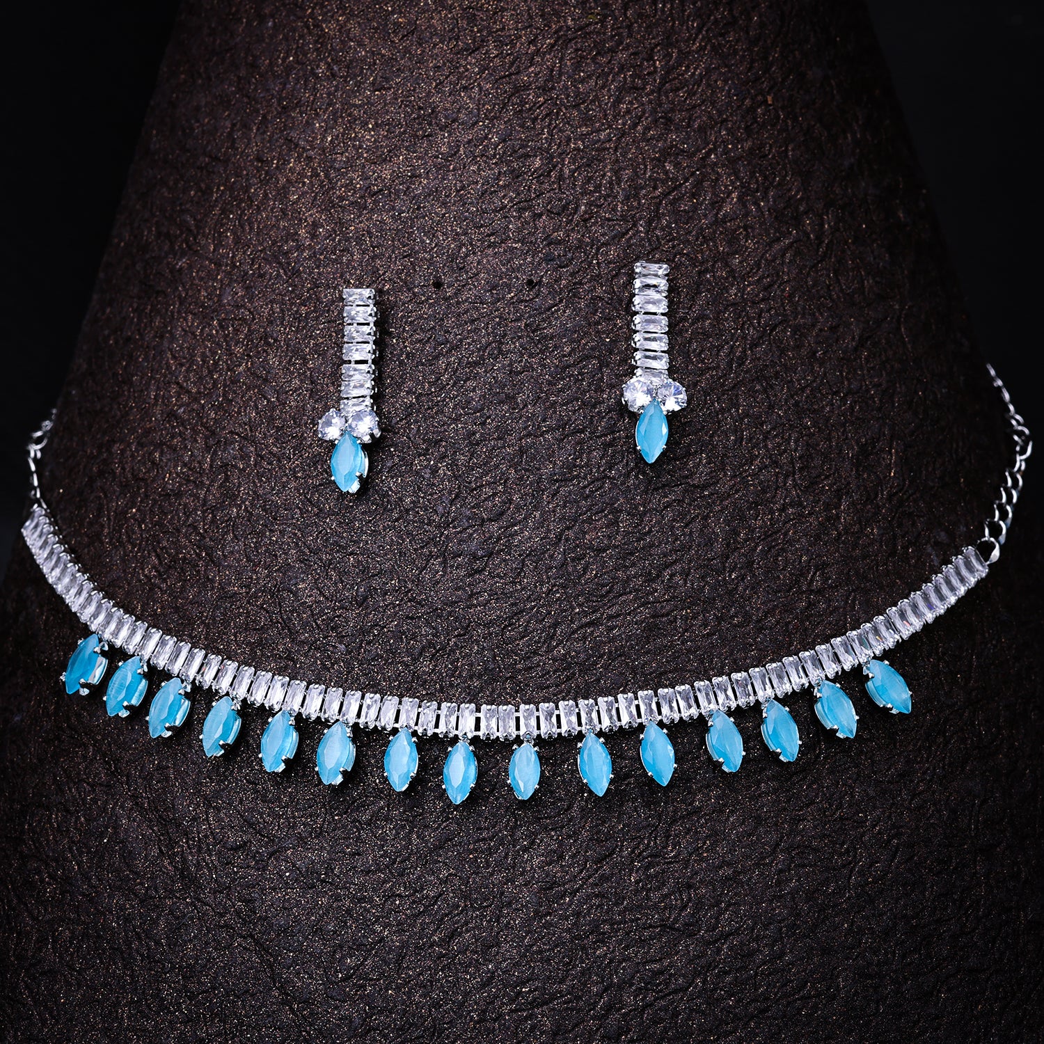 Sukkhi Rhodium Plated Silver CZ Choker Necklace Set for Women