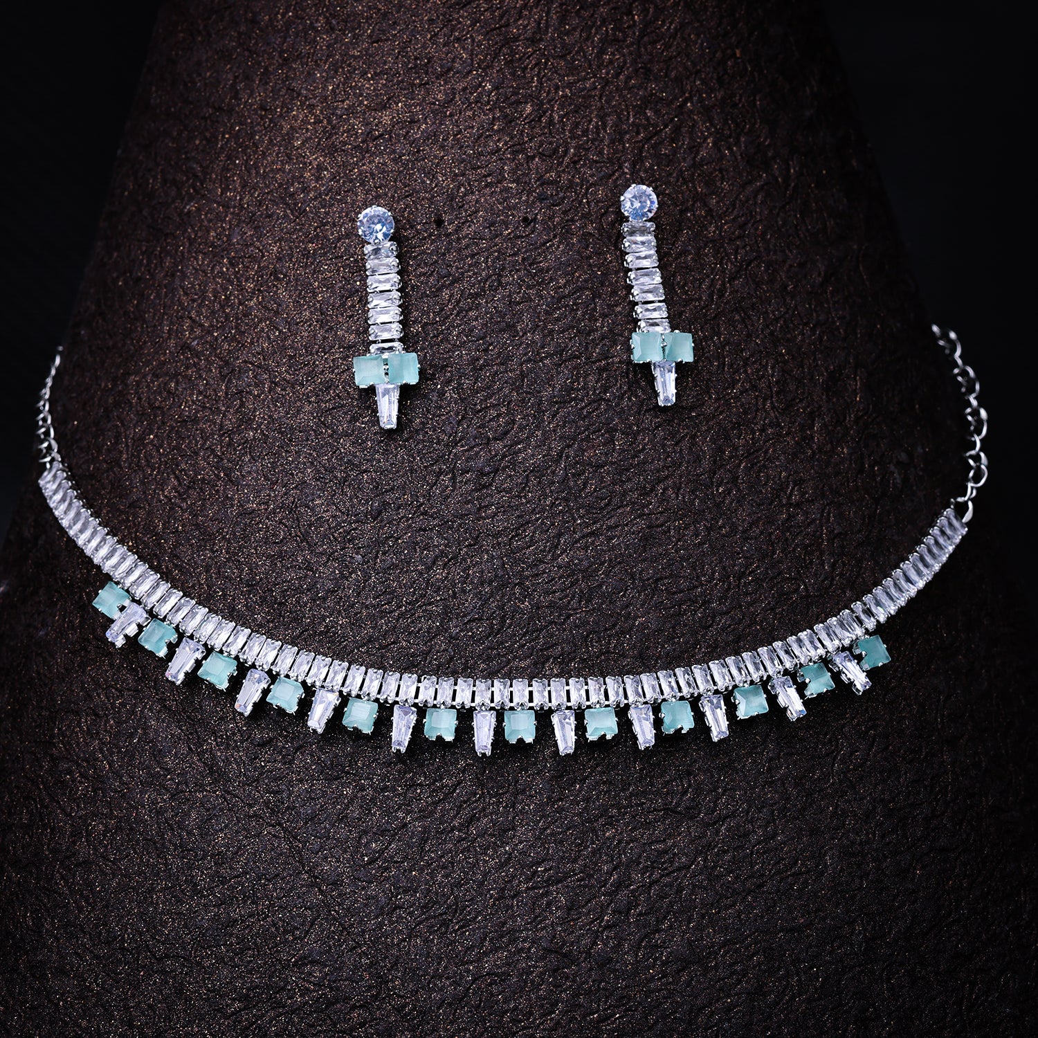 Sukkhi Rhodium Plated Silver CZ Choker Necklace Set for Women