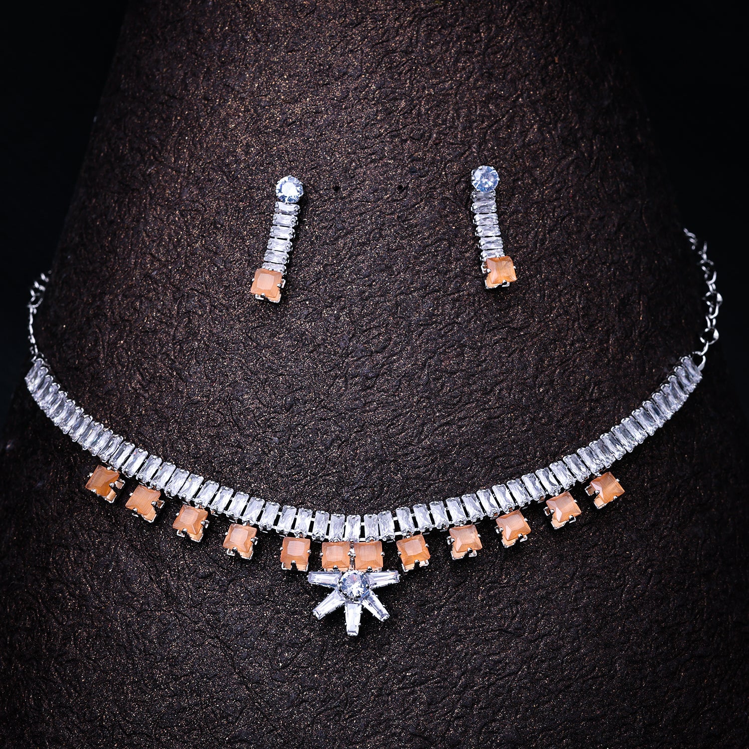 Sukkhi Rhodium Plated Silver CZ Choker Necklace Set for Women