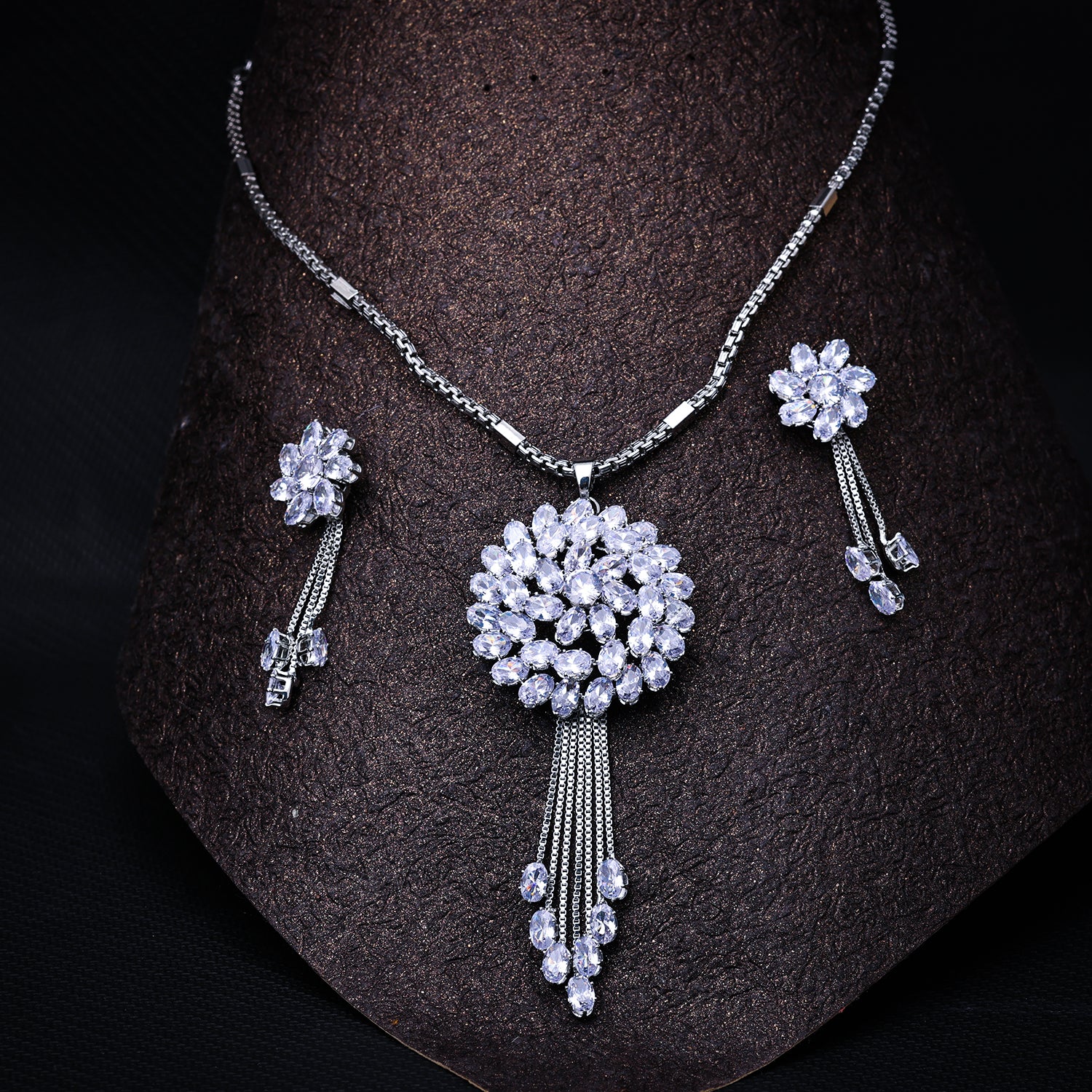 Sukkhi Rhodium Plated Silver CZ Choker Necklace Set for Women