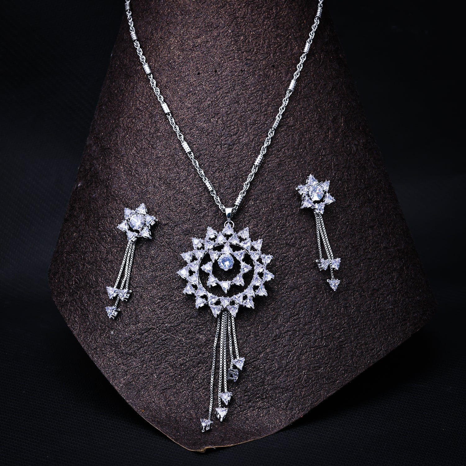 Sukkhi Rhodium Plated Silver CZ Choker Necklace Set for Women