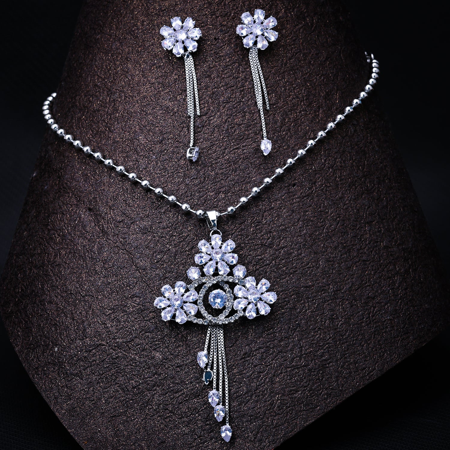 Sukkhi Rhodium Plated Silver CZ Choker Necklace Set for Women
