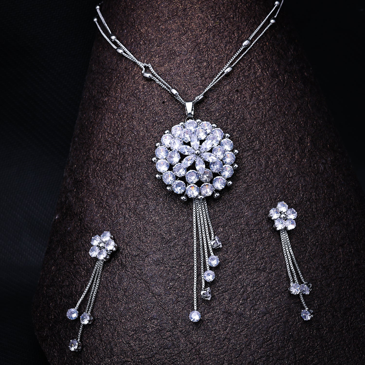 Sukkhi Rhodium Plated Silver CZ Choker Necklace Set for Women