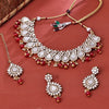 Sukkhi Gold Plated Red Mirror & Pearl Choker Necklace Set for Women