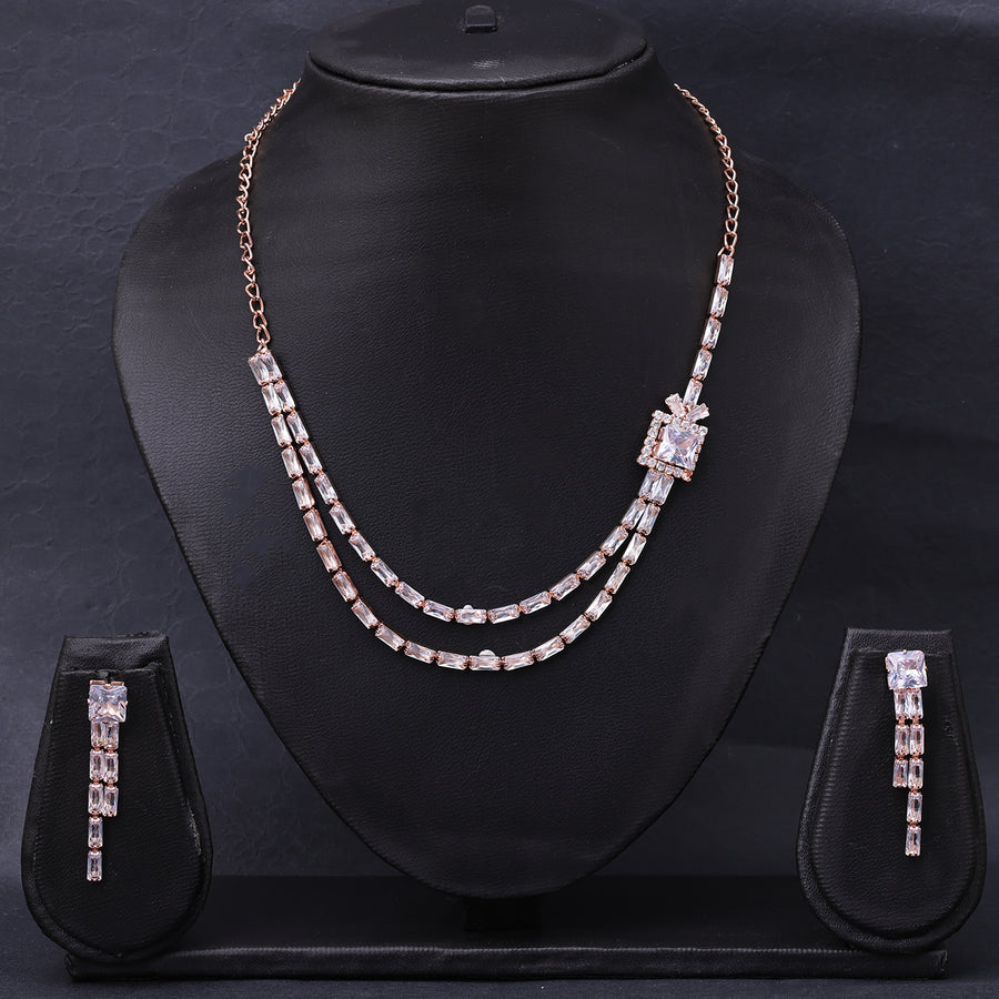 Sukkhi Rose Gold Plated Rose Gold CZ Choker Necklace Set for Women