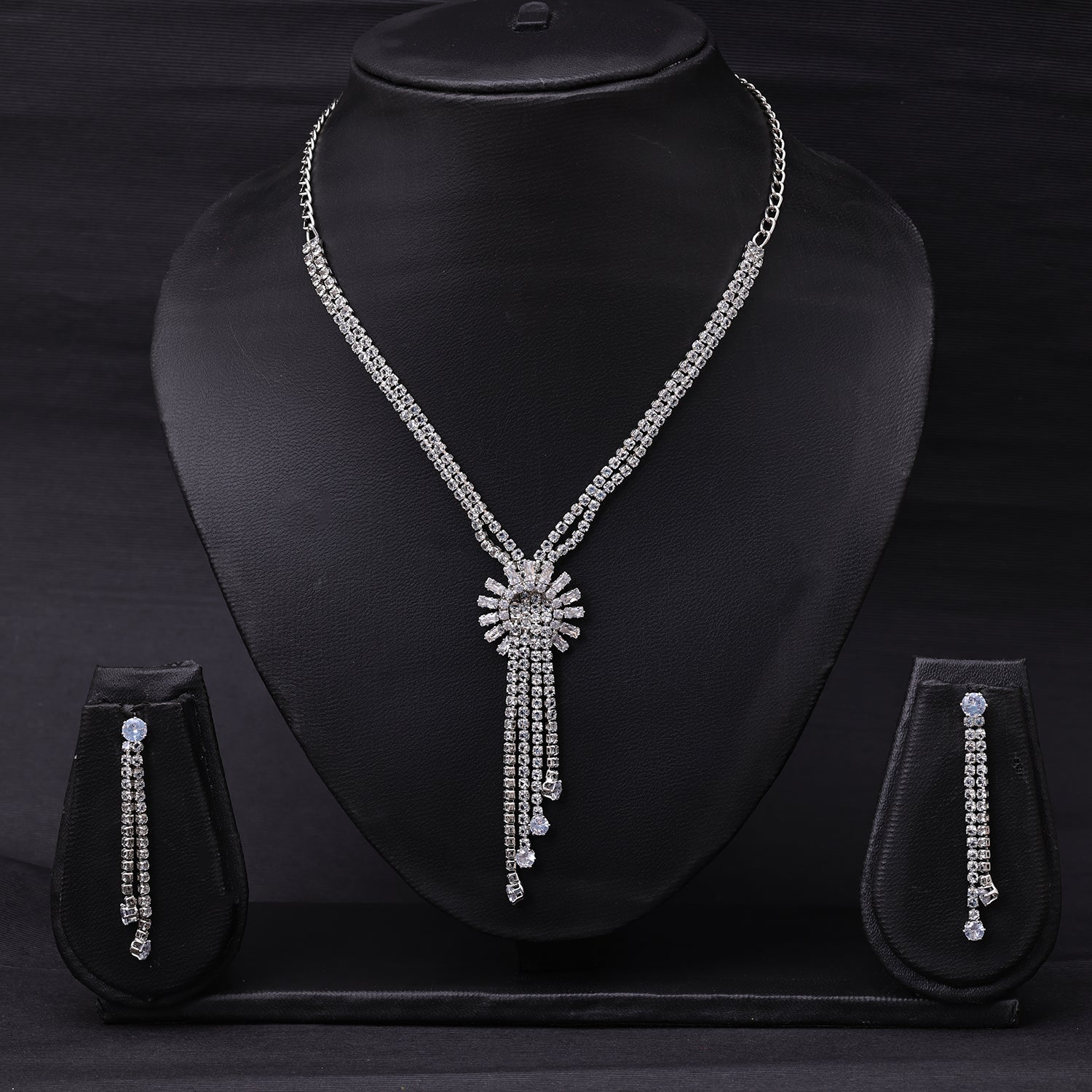 Sovats Cubic Zirconia Layered Choker Necklace For Women - 925 Sterling Silver Rhodium Plated With White CZ Stones