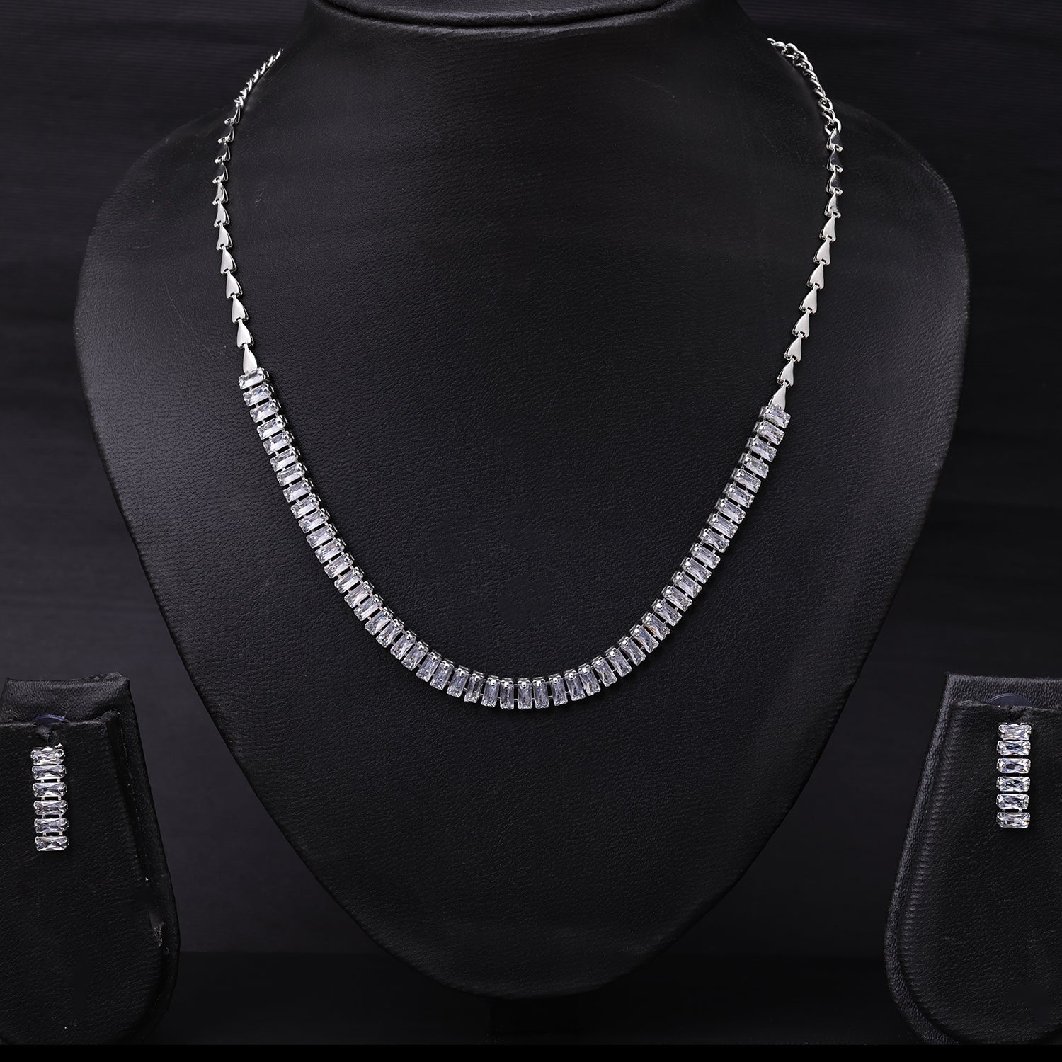 Sukkhi Rhodium Plated Silver CZ Choker Necklace Set for Women