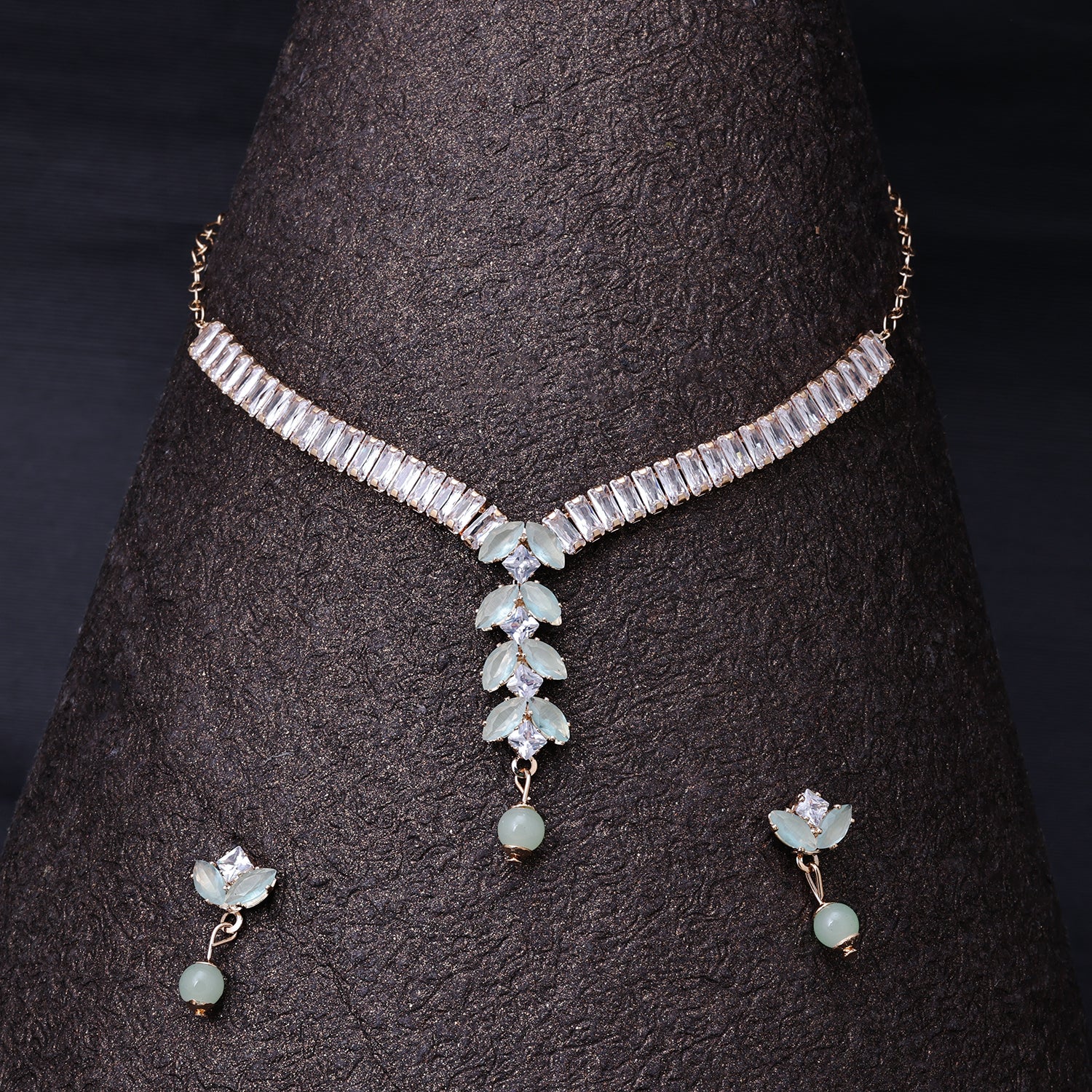 Sukkhi Gold Plated Green CZ Choker Necklace Set for Women