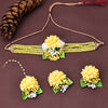 Sukkhi Fabric Yellow Pearl Choker Necklace Set for Women