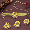 Sukkhi Fabric Yellow Pearl Choker Necklace Set for Women