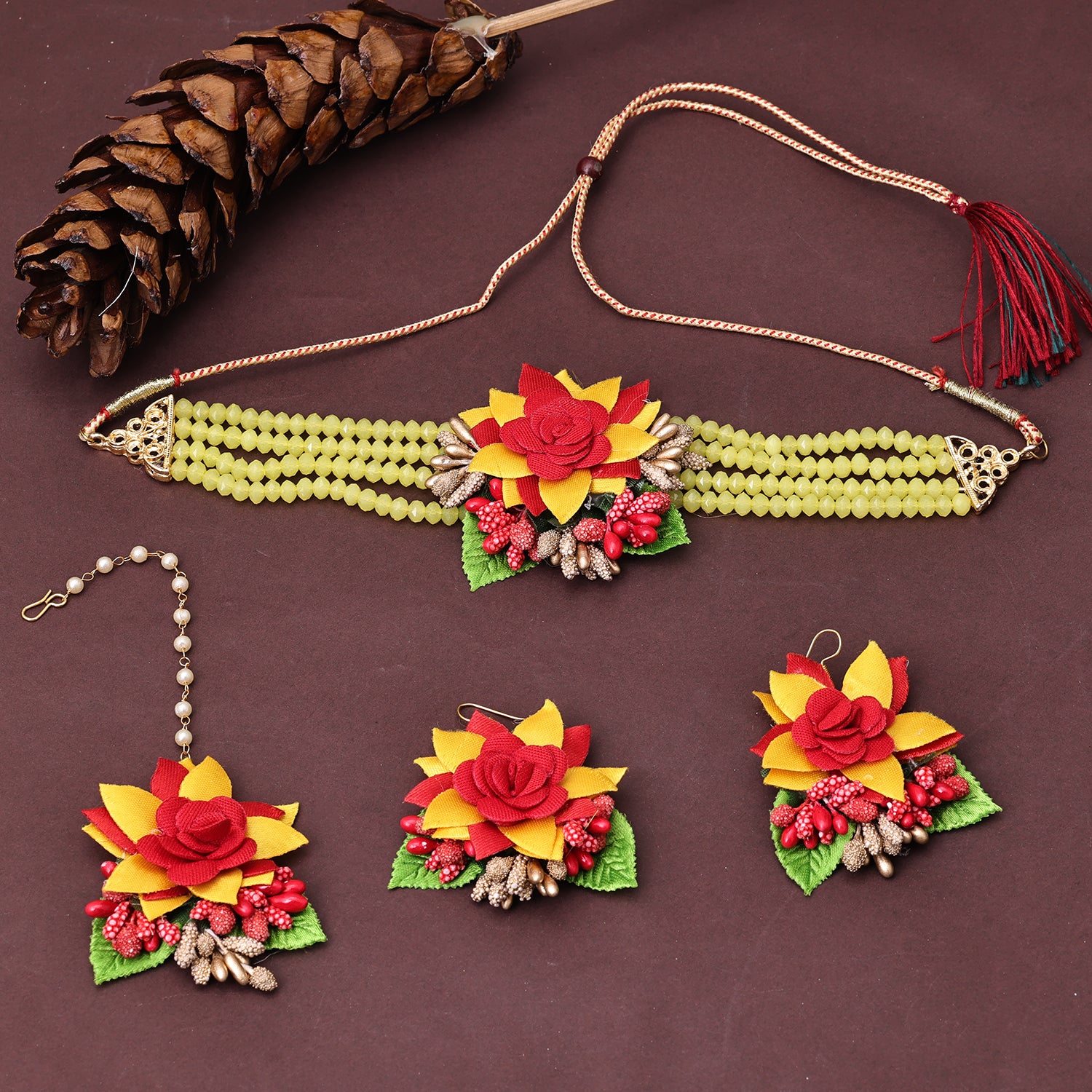 Sukkhi Fabric Multi Pearl Choker Necklace Set for Women