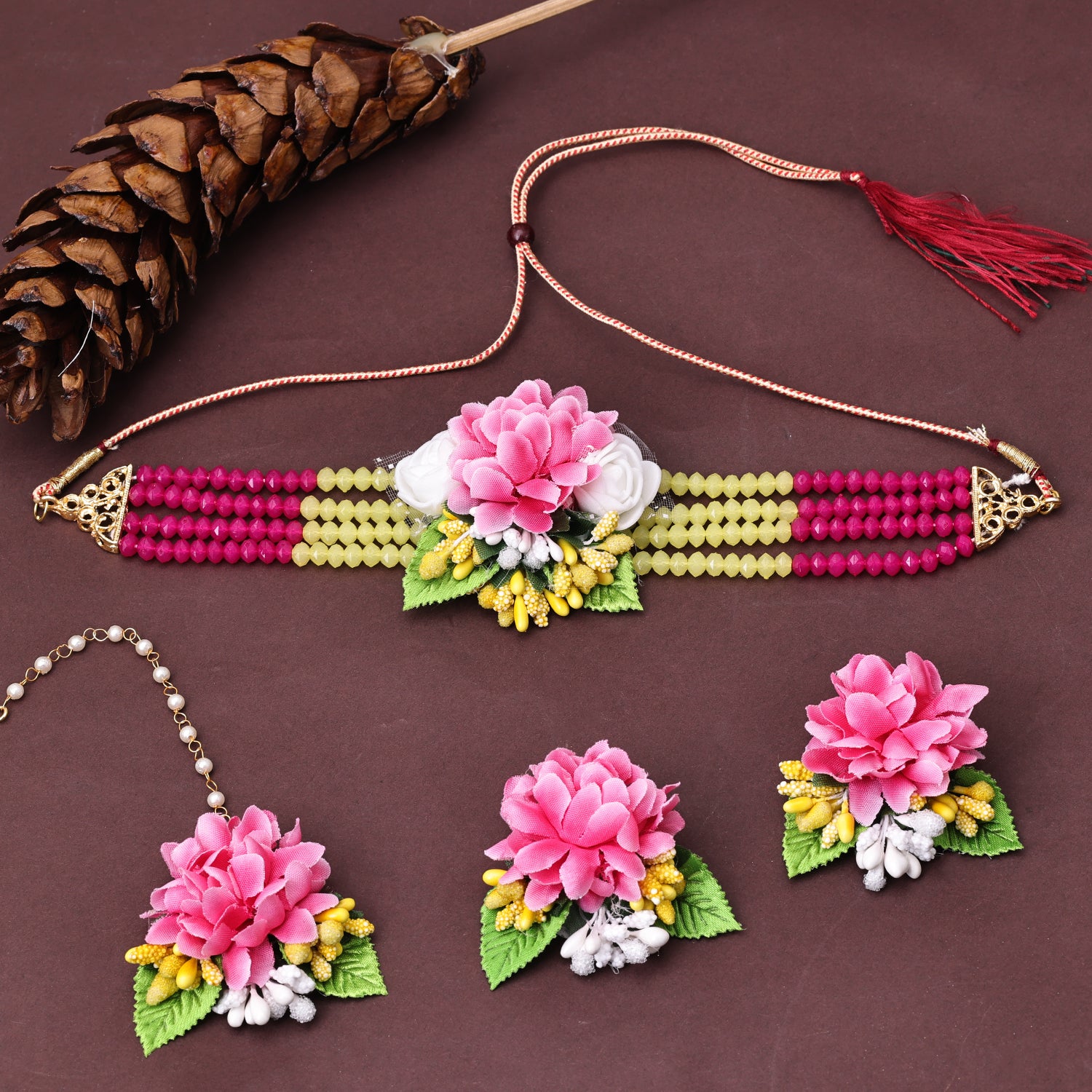 Sukkhi Fabric Multi Pearl Choker Necklace Set for Women