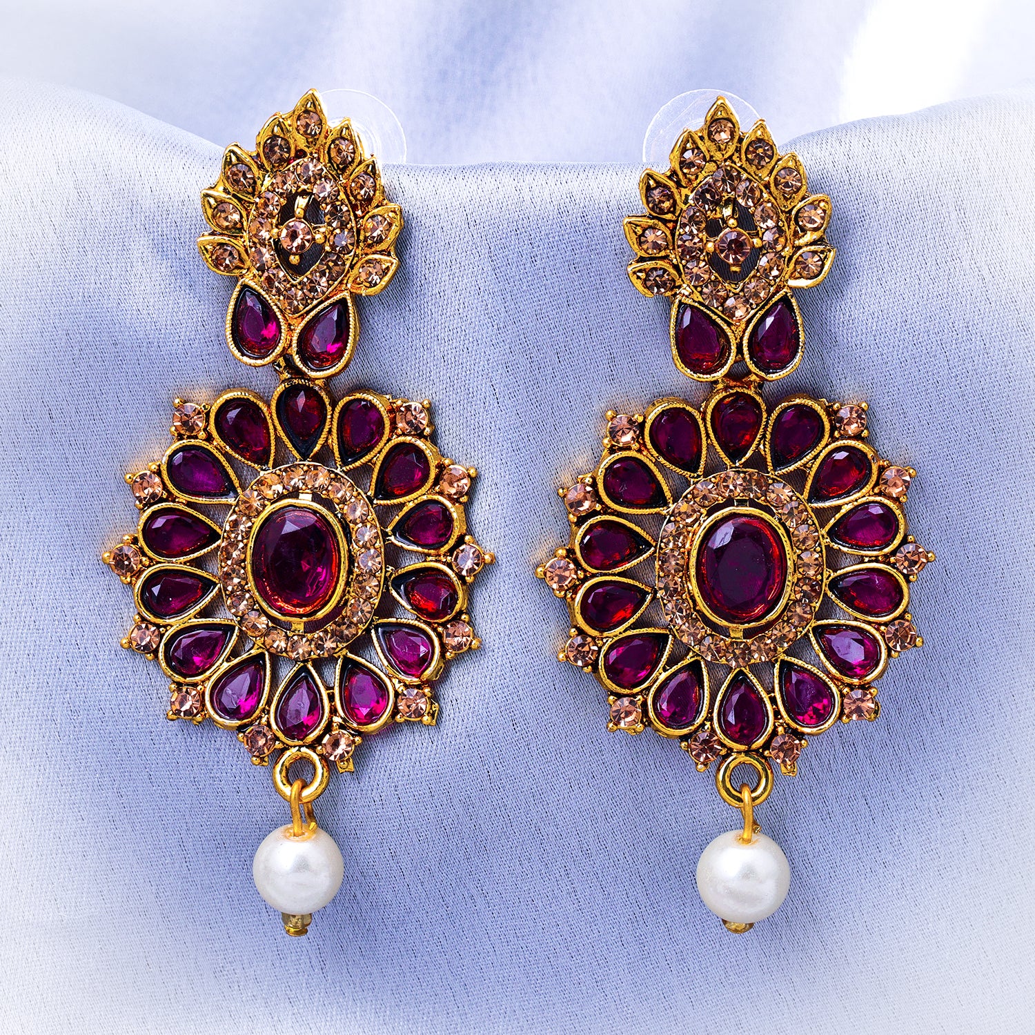 Sukkhi Gold Plated Pink Pearl Dangle Earrings for Women