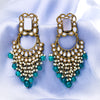 Sukkhi Gold Plated Aqua Mirror & Pearl Chandbali Earrings for Women