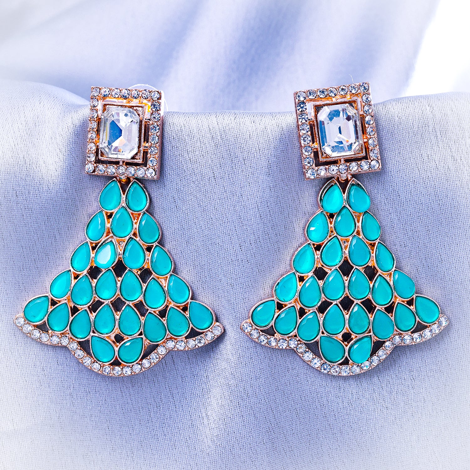 Sukkhi Gold Plated Green CZ Dangle Earrings for Women