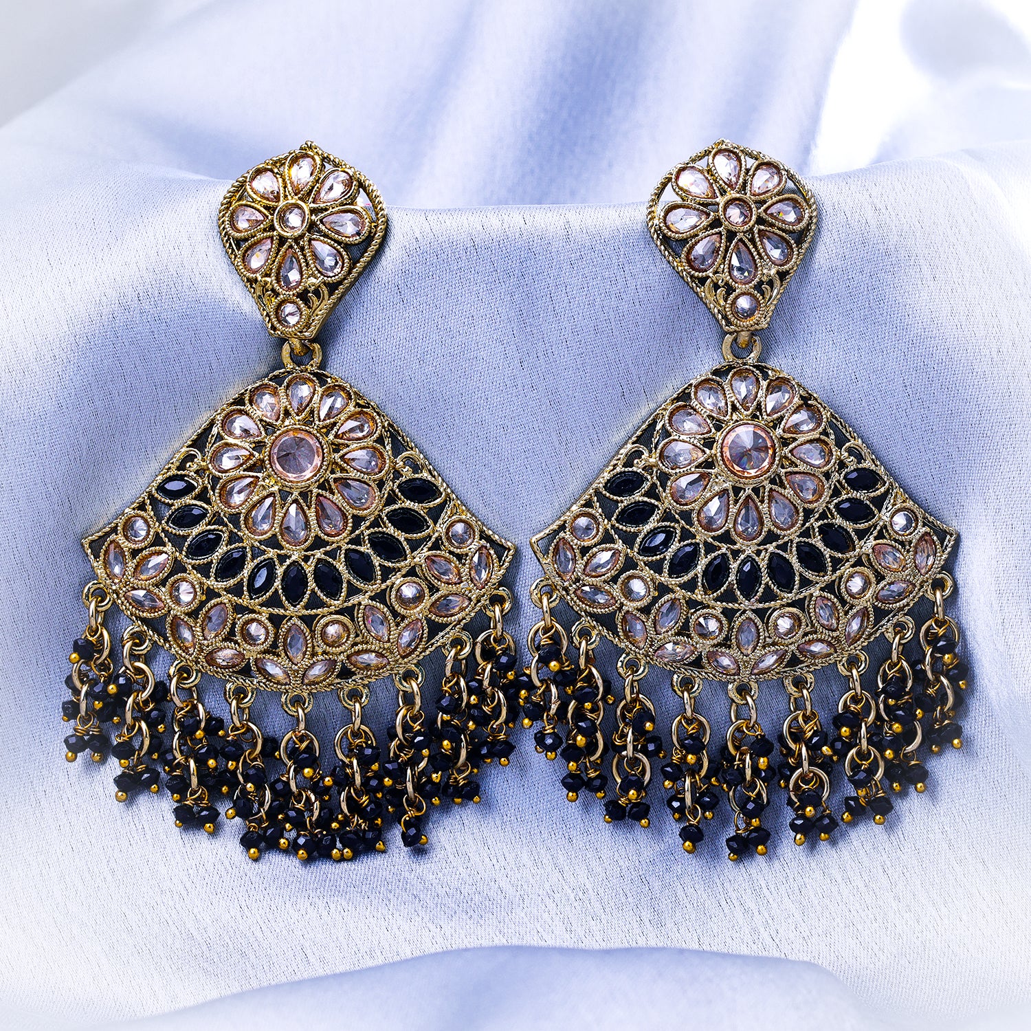 Black Hanging Earrings with Moti Beeding – Sparsh Jewellery