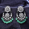 Sukkhi Rhodium Plated Green Mirror & Pearl Chandbali Earrings for Women