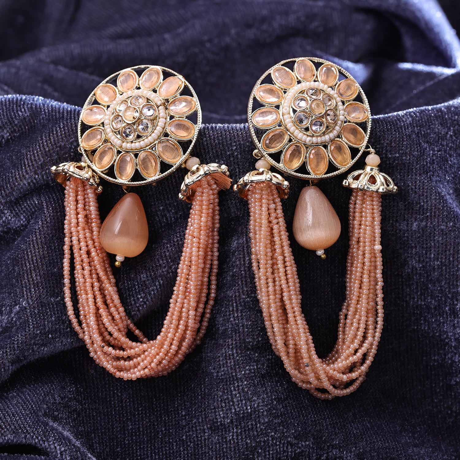 Sukkhi Gold Plated Orange Reverse AD & Pearl Drop Earrings for Women