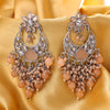 Sukkhi Rhodium Plated Orange Reverse AD & Pearl Chandbali Earrings for Women