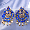 Sukkhi Gold Plated Blue Reverse AD & Pearl Dangle Earrings for Women