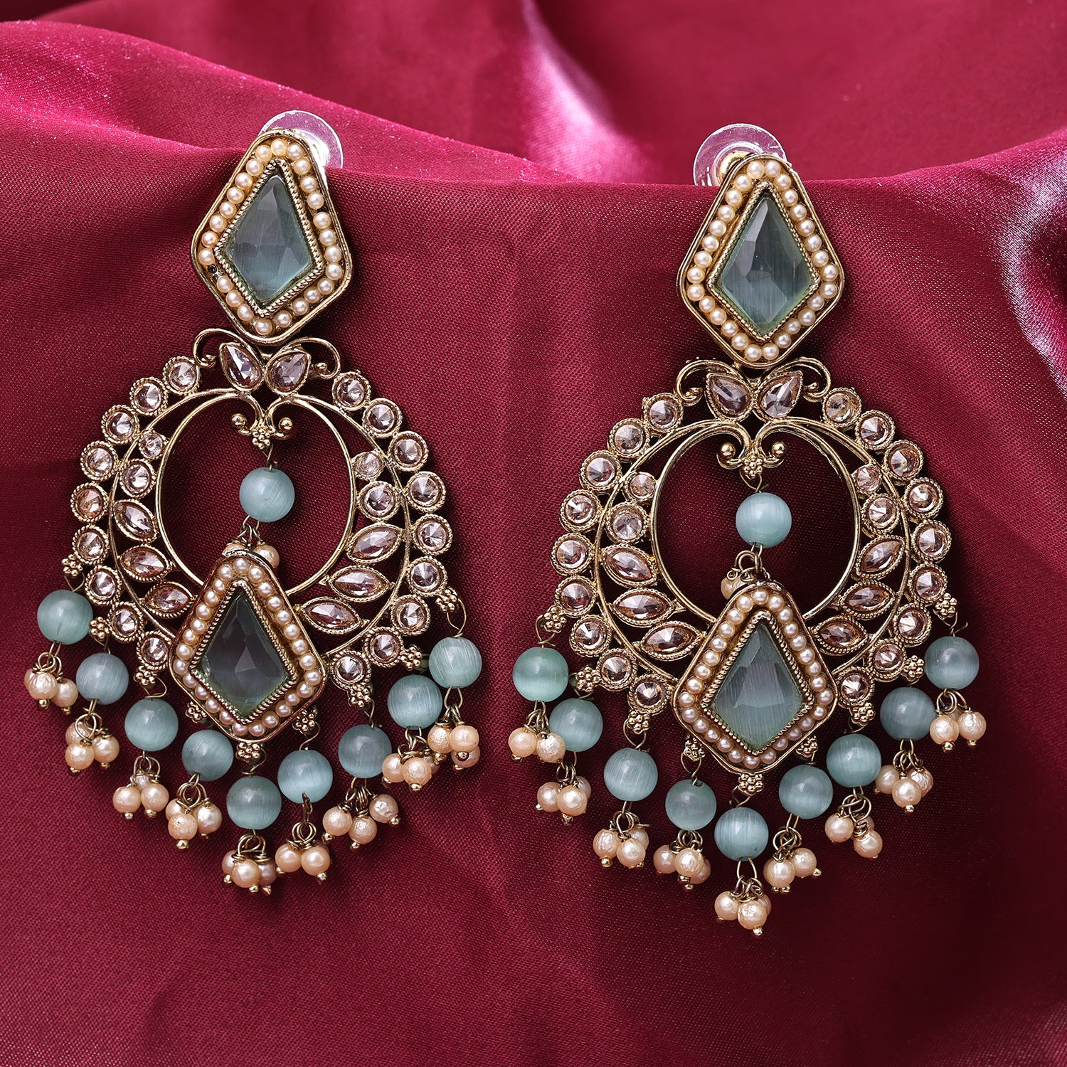 Sukkhi Gold Plated Grey Reverse AD & Pearl Dangle Earrings for Women