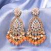 Sukkhi Gold Plated Orange Kundan & Pearl Drop Earrings for Women