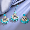 Sukkhi Gold Plated Aqua Mirror & Pearl Chandbali Earrings for Women