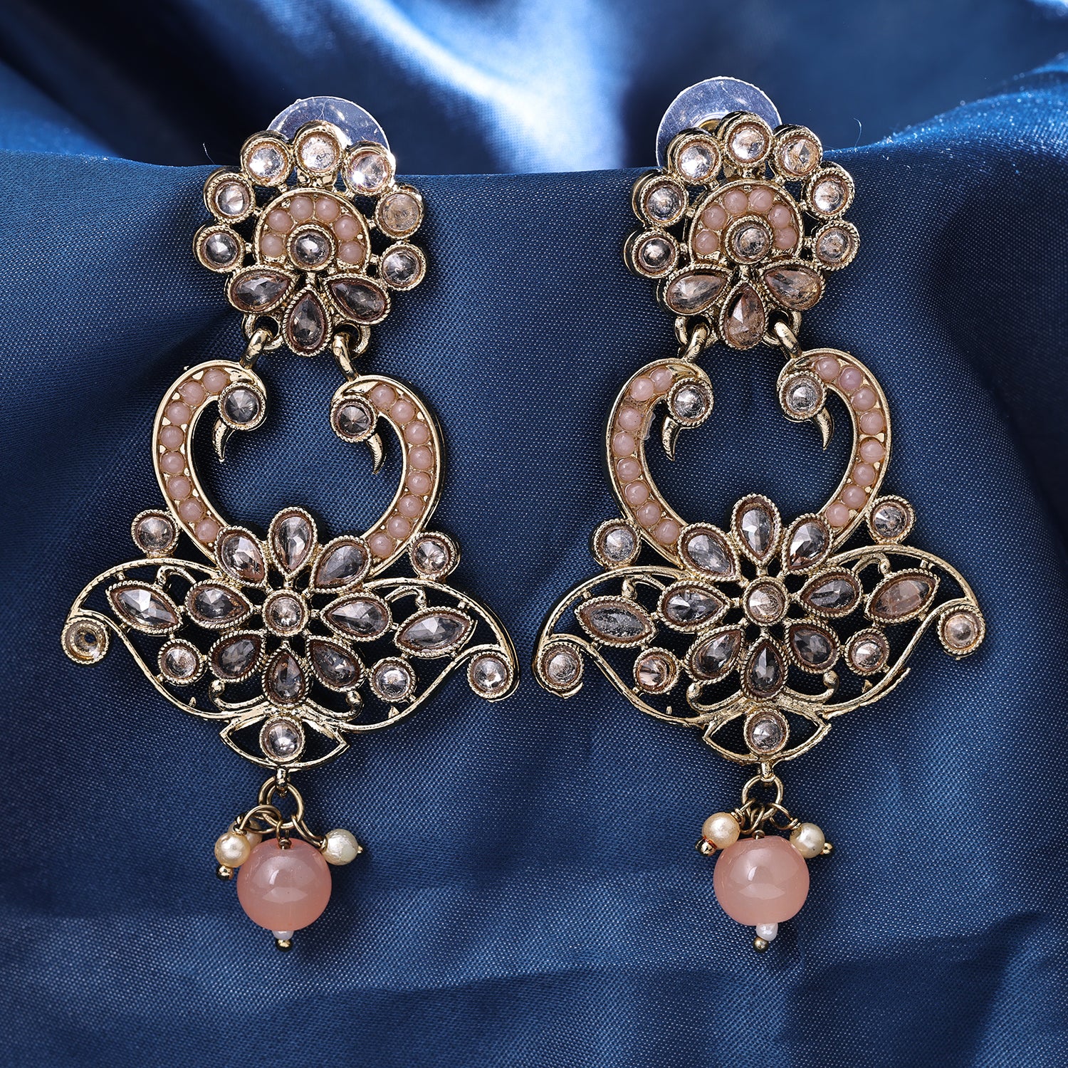 Sukkhi Gold Plated Golden Reverse AD & Pearl Drop Earrings for Women