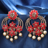 Sukkhi Gold Plated Red Reverse AD & Pearl Drop Earrings for Women