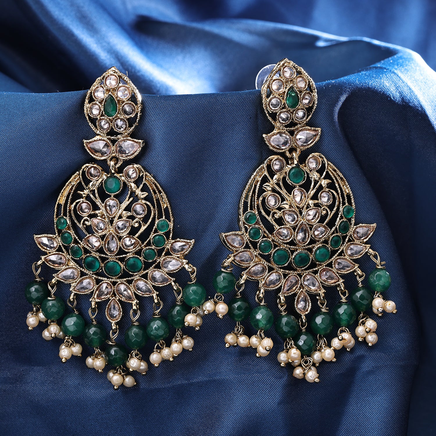 Sukkhi Gold Plated Green Reverse AD & Pearl Dangle Earrings for Women