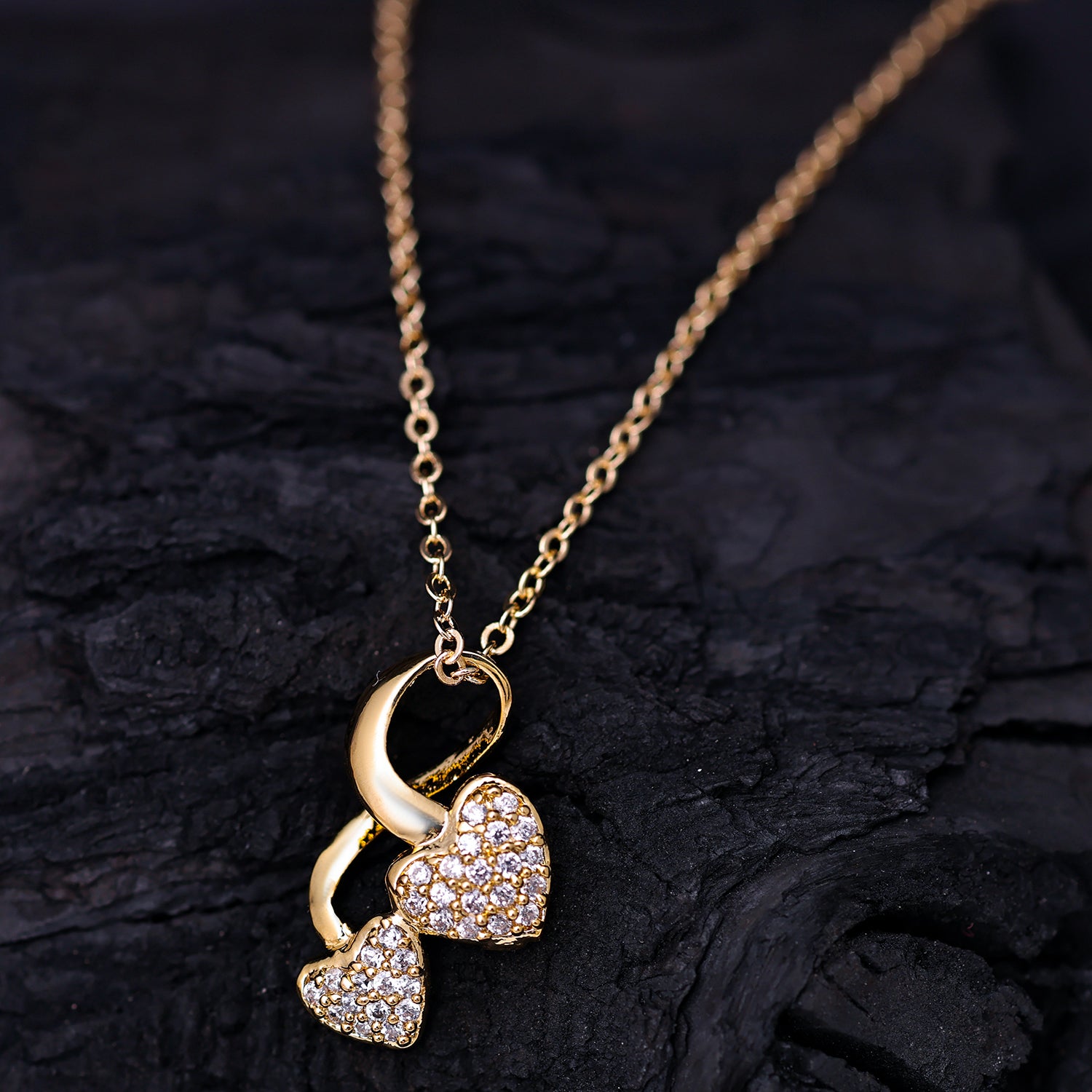 Sukkhi Gold Plated Golden CZ Heart Chain Pendant for Women