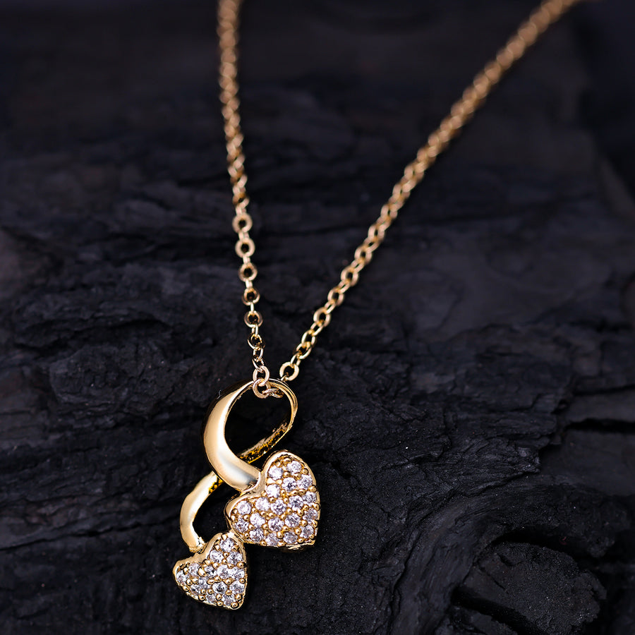 Sukkhi Gold Plated Golden CZ Heart Chain Pendant for Women