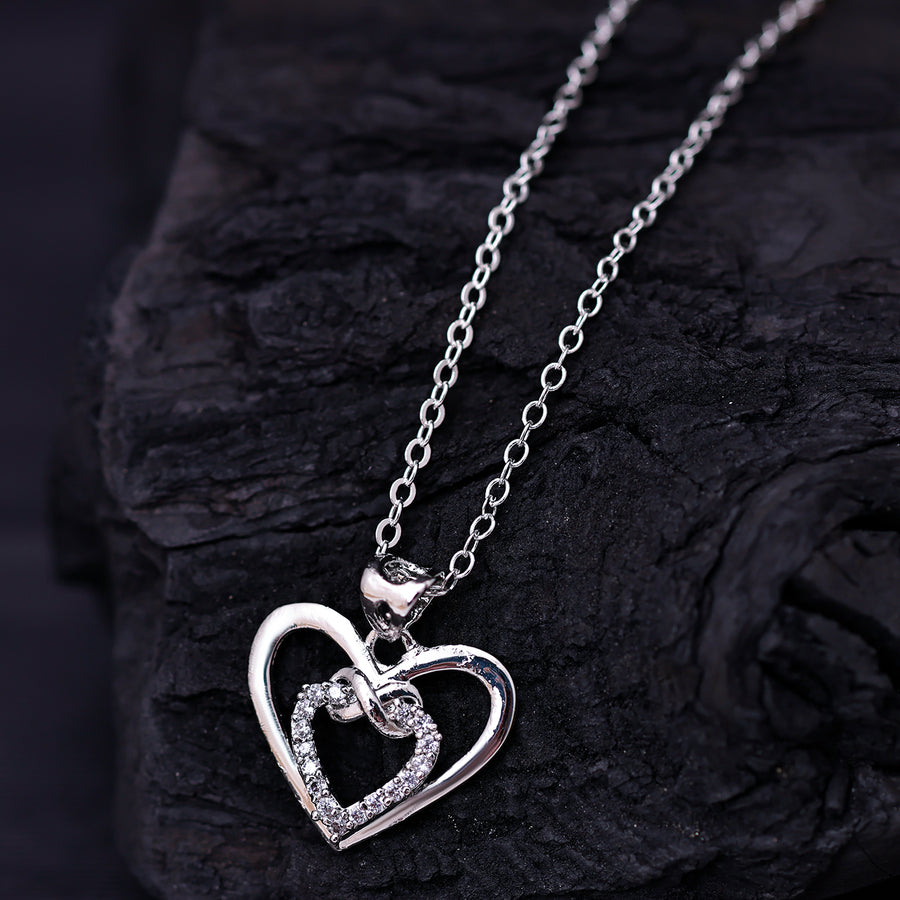 Sukkhi Rhodium Plated Silver CZ Heart Chain Pendant for Women