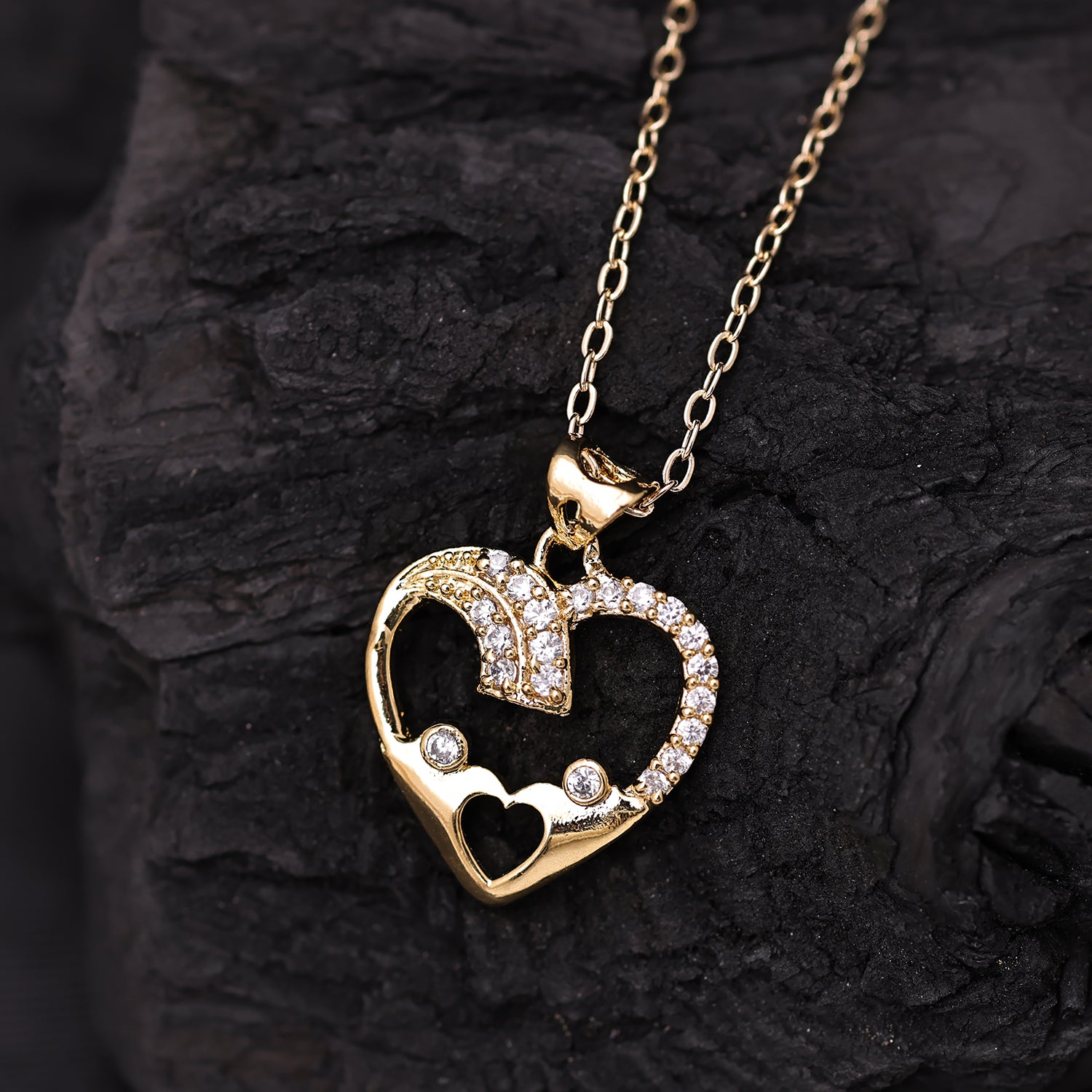 Sukkhi Gold Plated Golden CZ Heart Chain Pendant for Women