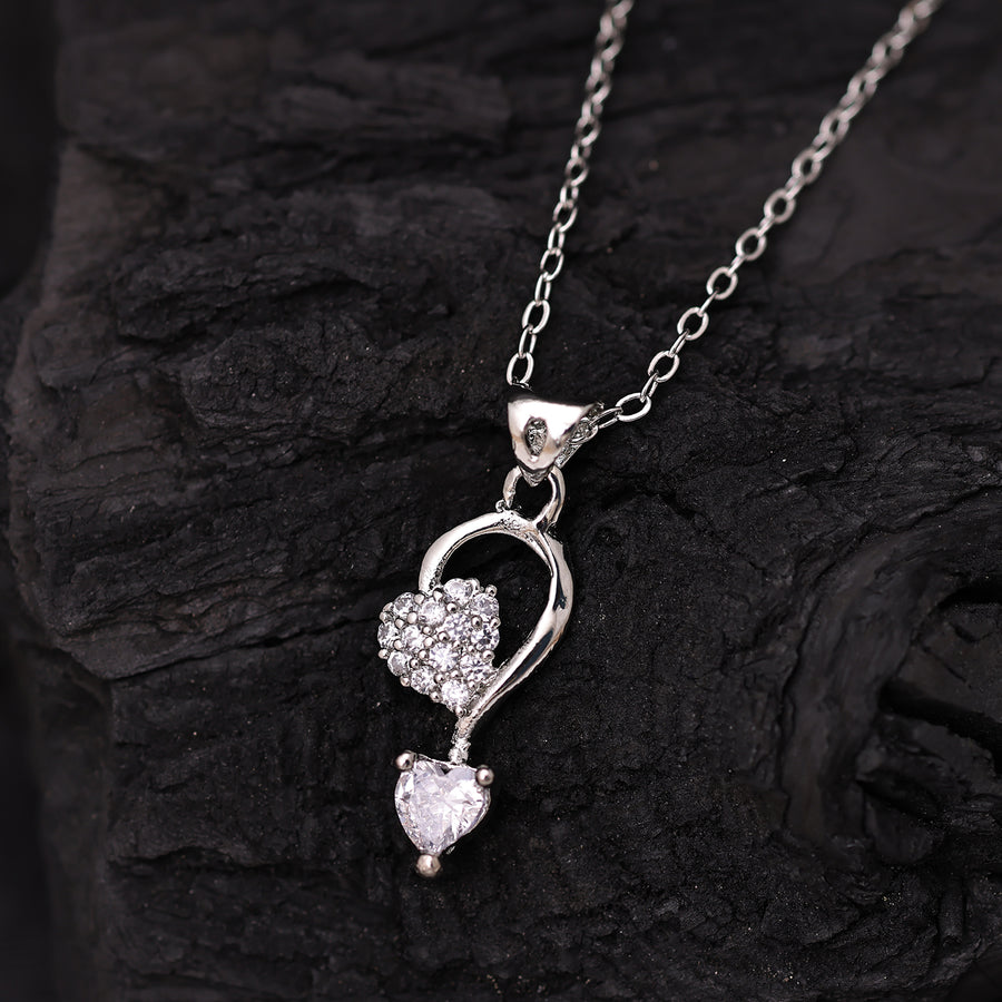 Sukkhi Rhodium Plated Silver CZ Heart Chain Pendant for Women