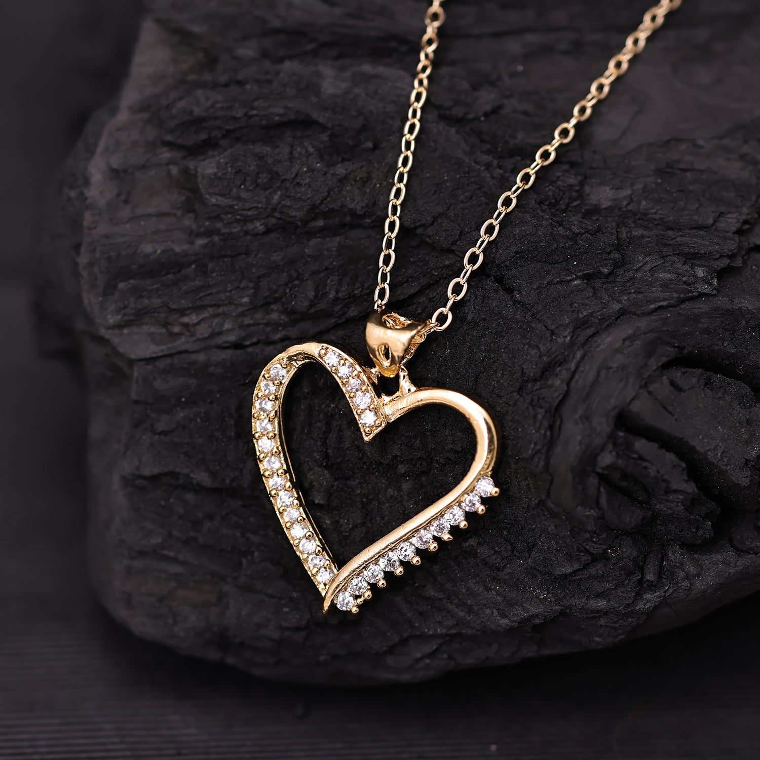 Sukkhi Gold Plated Golden CZ Heart Chain Pendant for Women