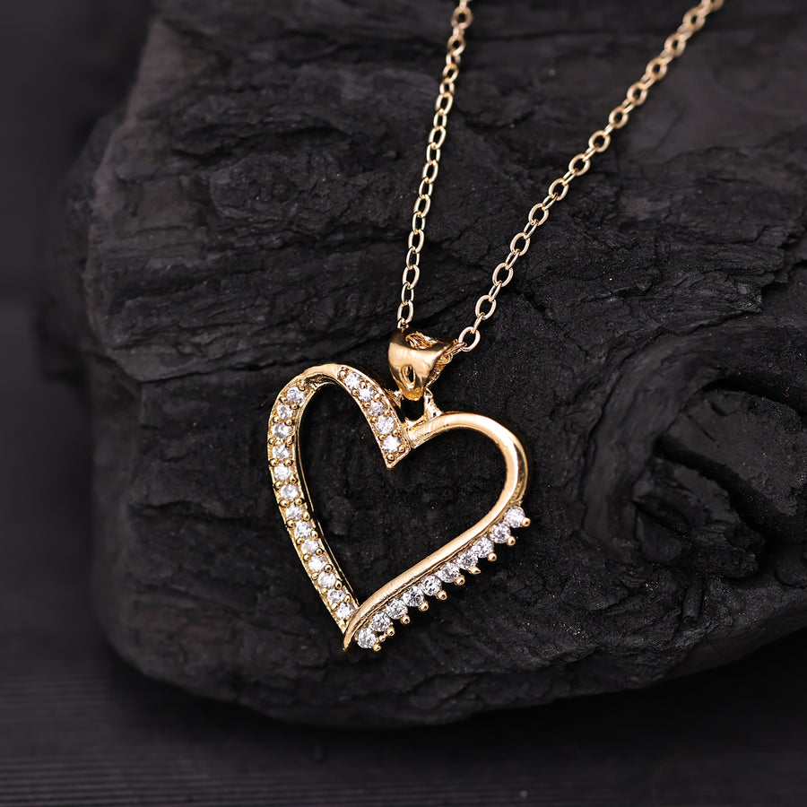 Sukkhi Gold Plated Golden CZ Heart Chain Pendant for Women