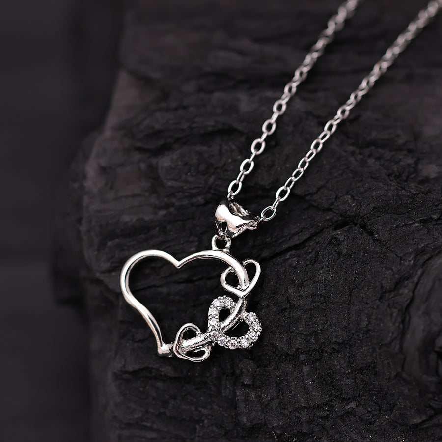 Sukkhi Rhodium Plated Silver CZ Heart Chain Pendant for Women