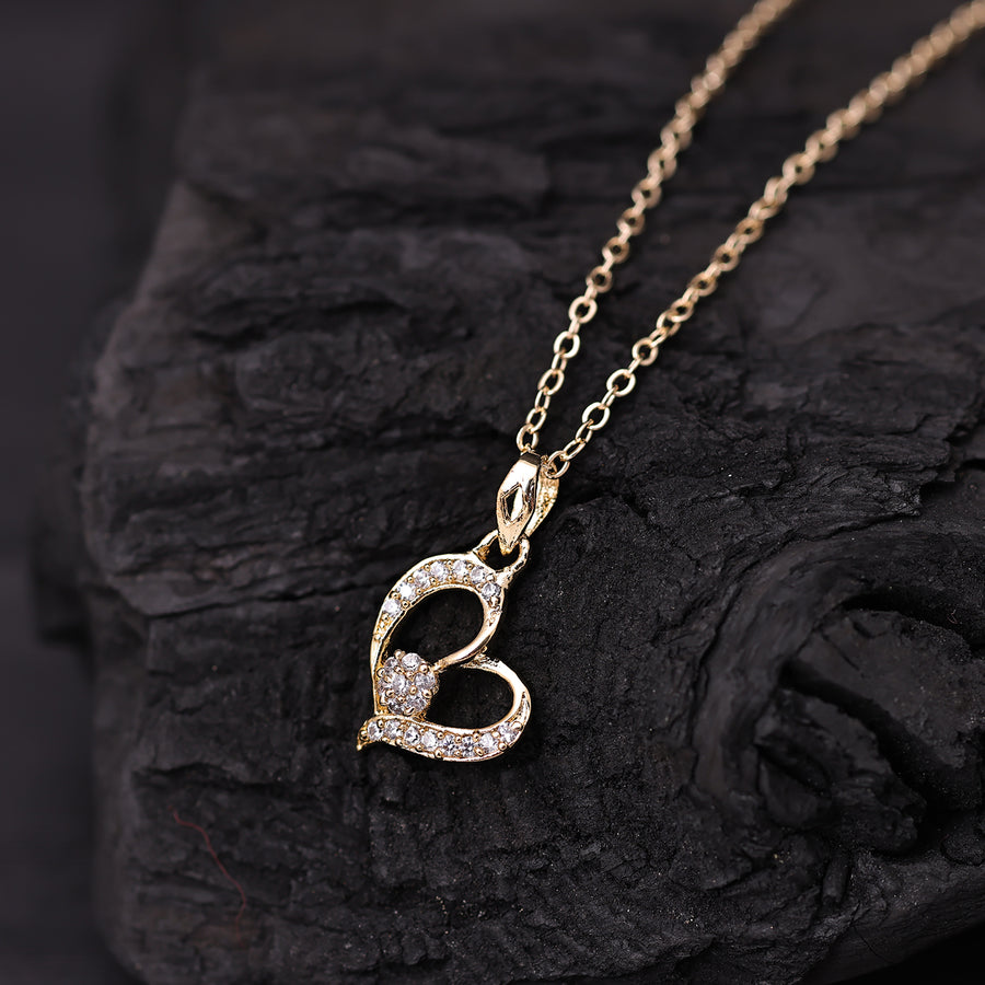 Sukkhi Gold Plated Golden CZ Heart Chain Pendant for Women