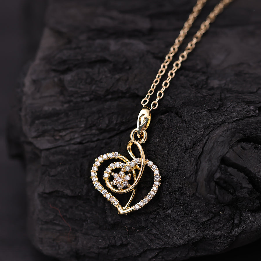Sukkhi Gold Plated Golden CZ Heart Chain Pendant for Women