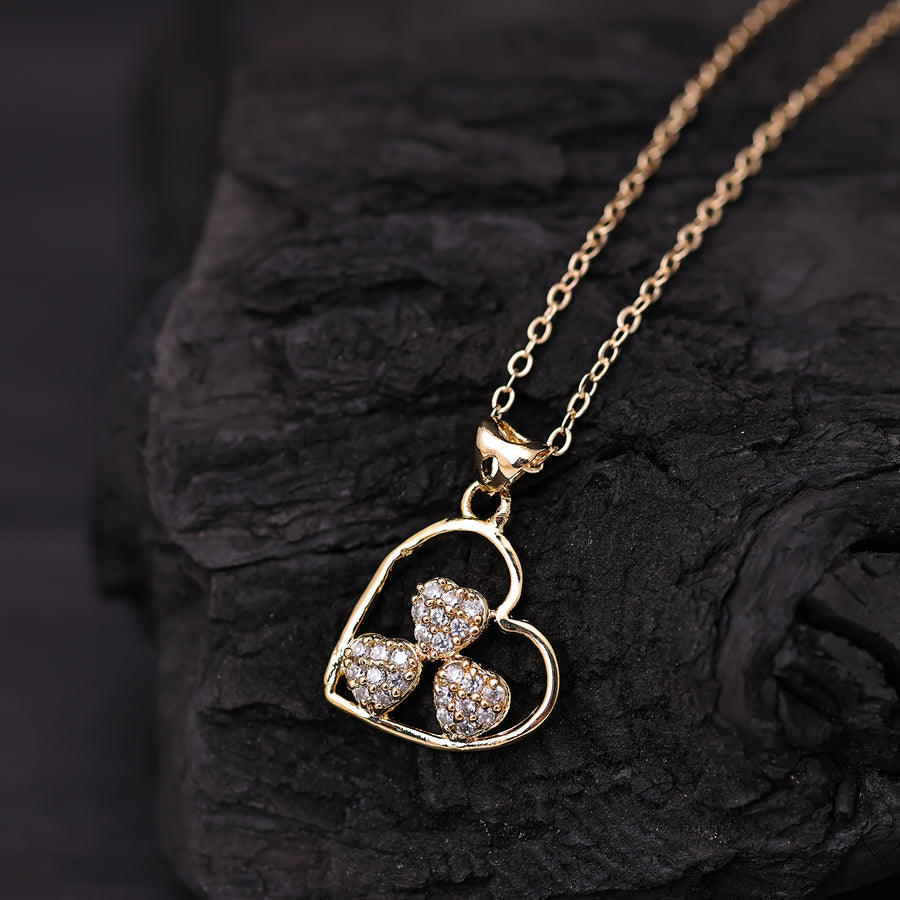 Sukkhi Gold Plated Golden CZ Heart Chain Pendant for Women