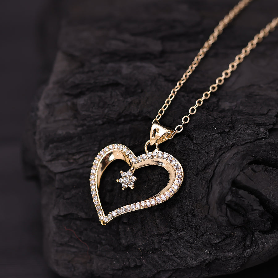 Sukkhi Gold Plated Golden CZ Heart Chain Pendant for Women