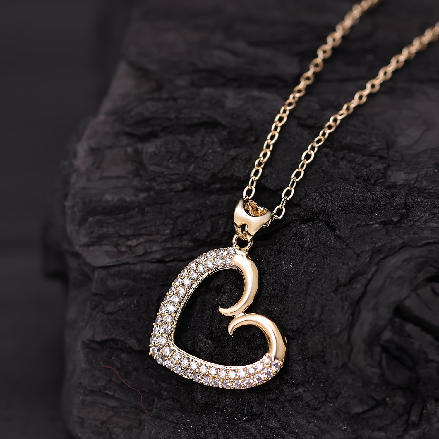 Sukkhi Gold Plated Golden CZ Heart Chain Pendant for Women