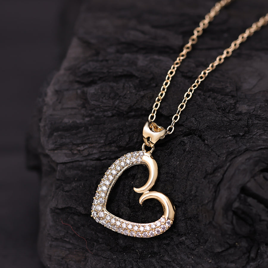 Sukkhi Gold Plated Golden CZ Heart Chain Pendant for Women
