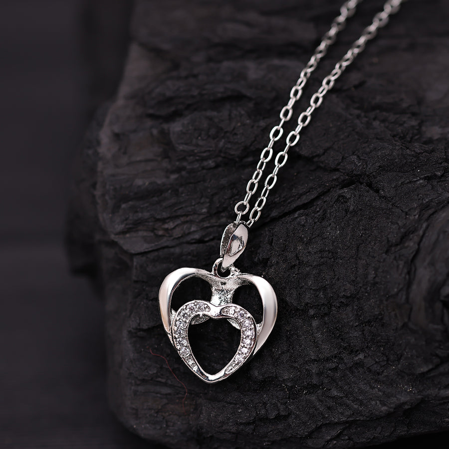 Sukkhi Rhodium Plated Silver CZ Heart Chain Pendant for Women
