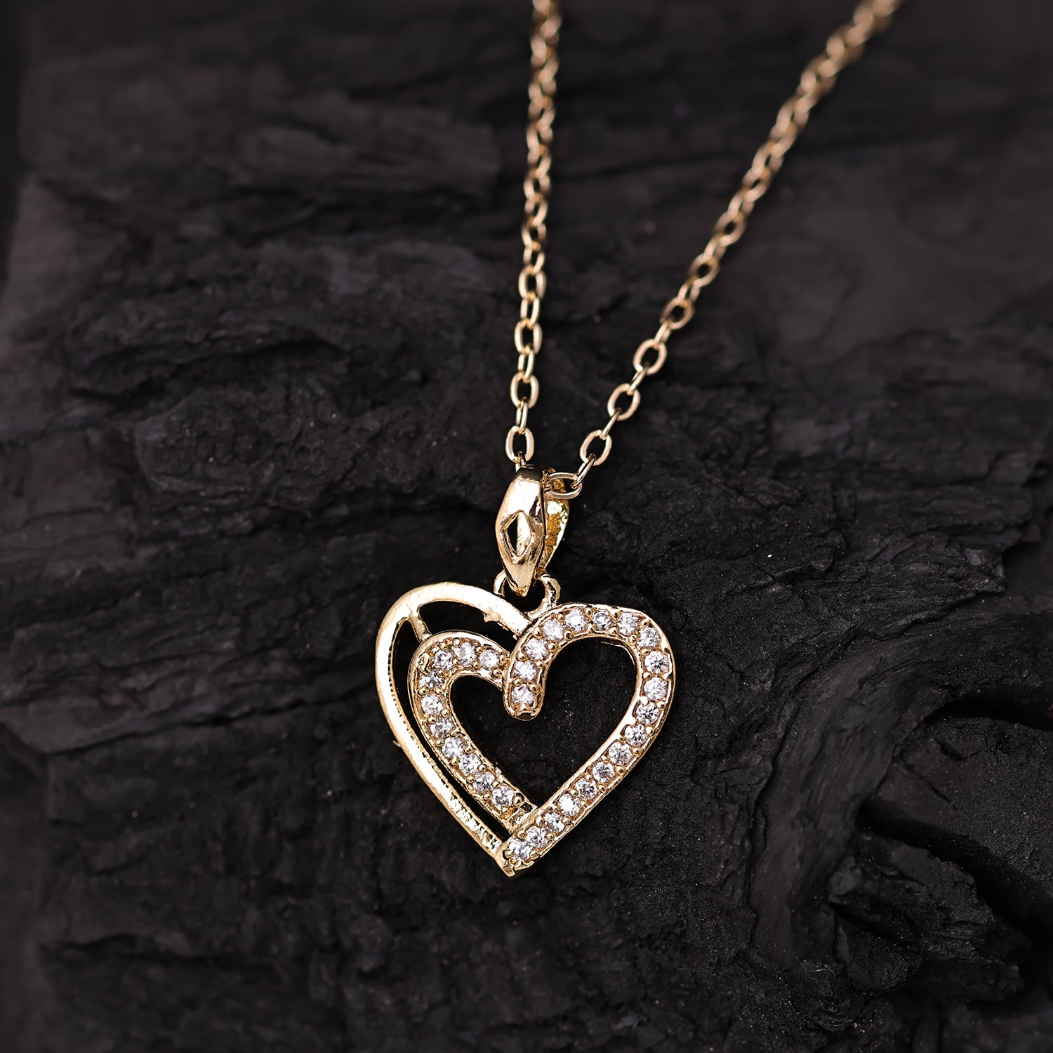 Sukkhi Gold Plated Golden CZ Heart Chain Pendant for Women