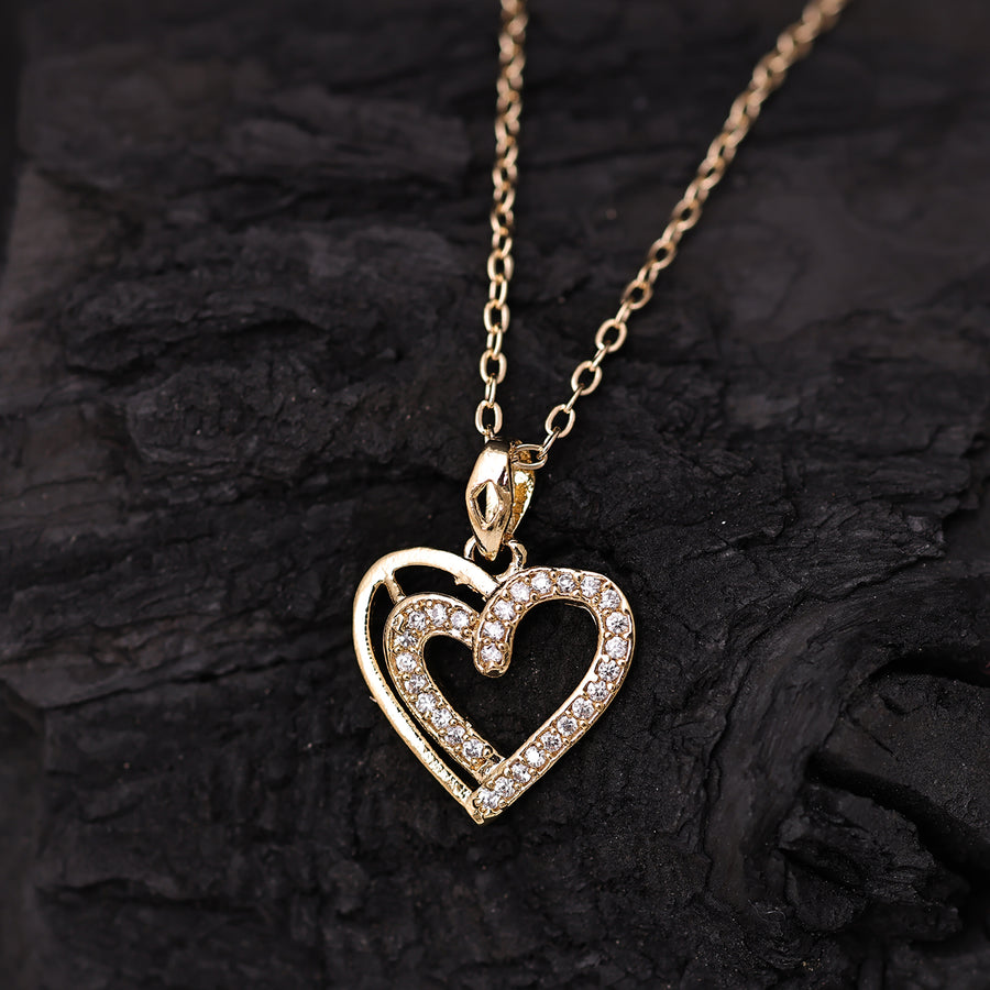 Sukkhi Gold Plated Golden CZ Heart Chain Pendant for Women