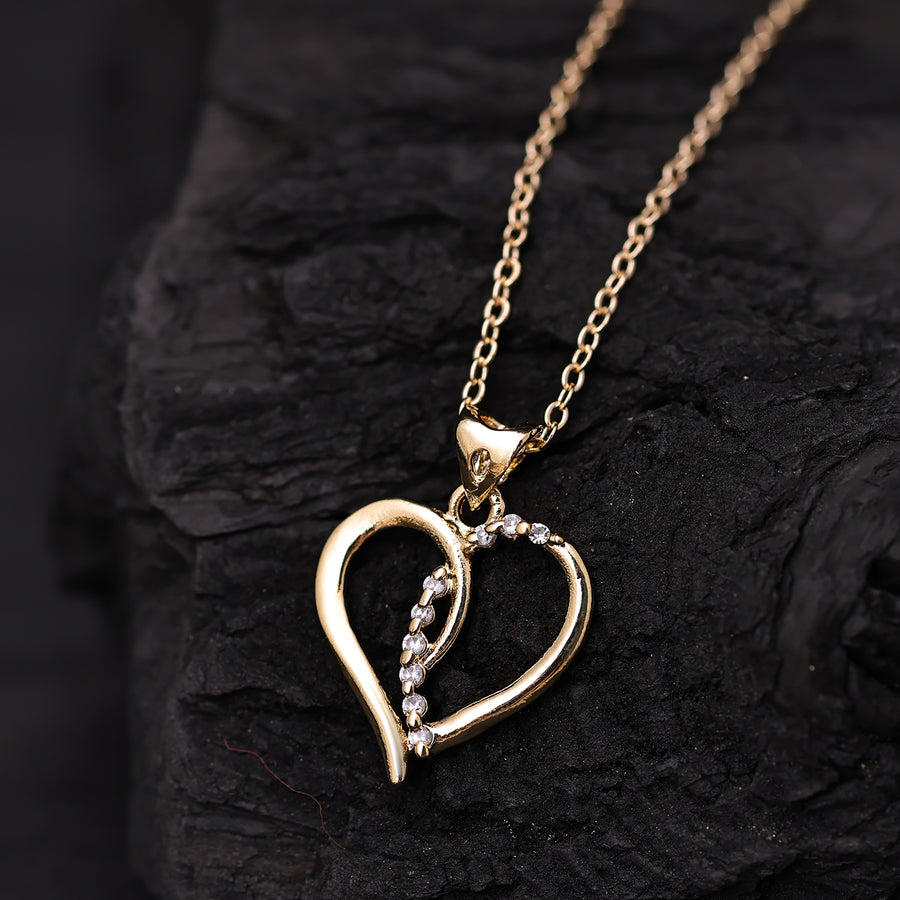 Sukkhi Gold Plated Golden CZ Heart Chain Pendant for Women