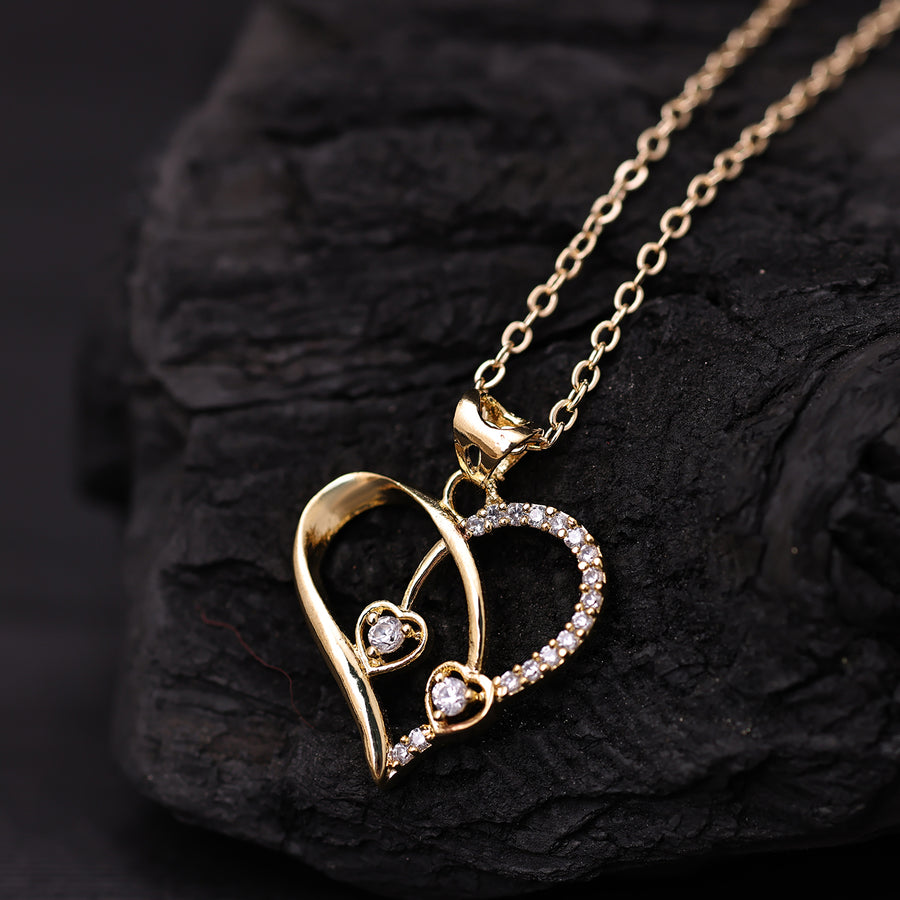 Sukkhi Gold Plated Golden CZ Heart Chain Pendant for Women